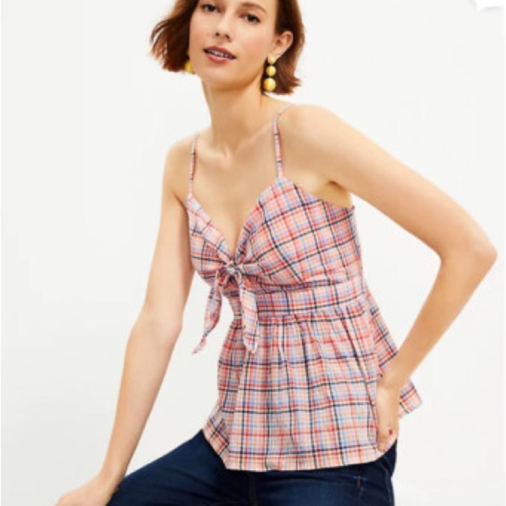 Loft Plaid Tie-Front Cami Top